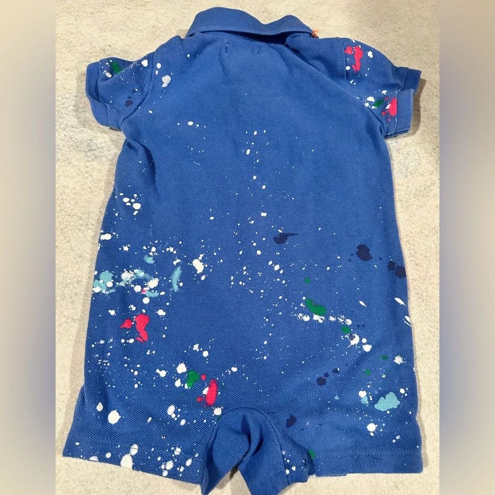Ralph Lauren Paint Splatter-Print Mesh Polo‎ Shortall - EUC
